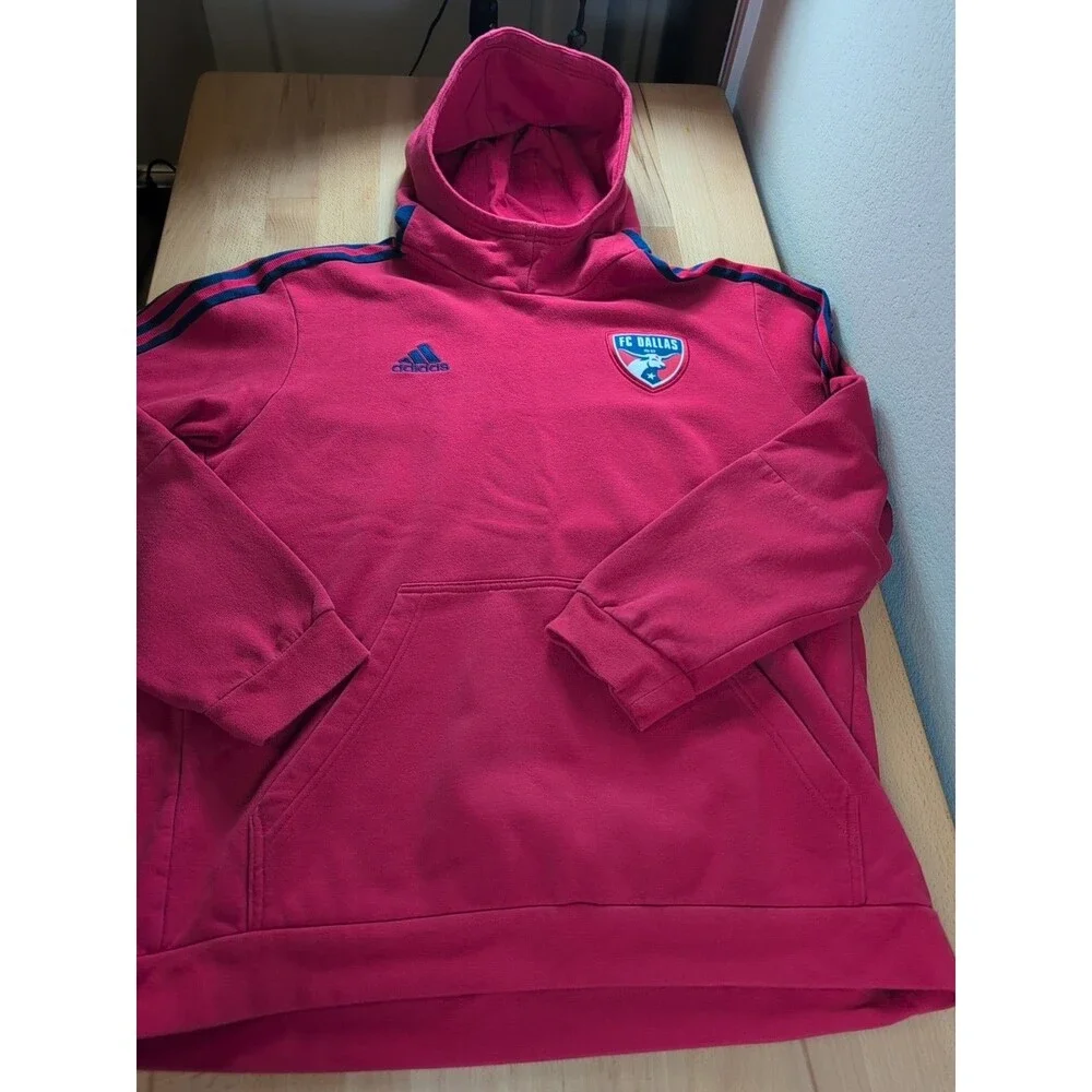 Adidas FC Dallas Hoodie Mens XL Red MLS Soccer Pullover Sweatshirt